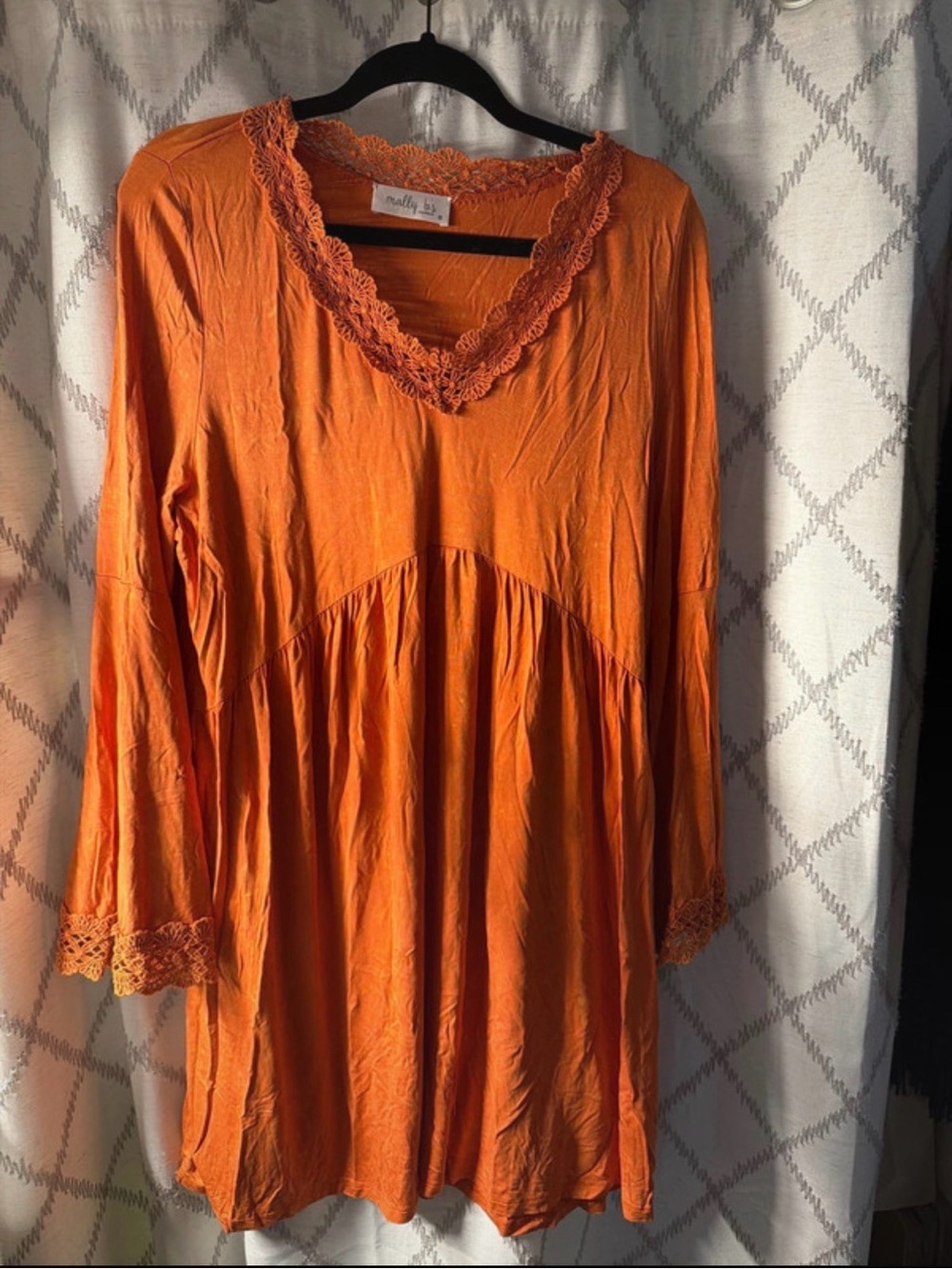 Molly B Orange Lace-Trim V-Neck Dress